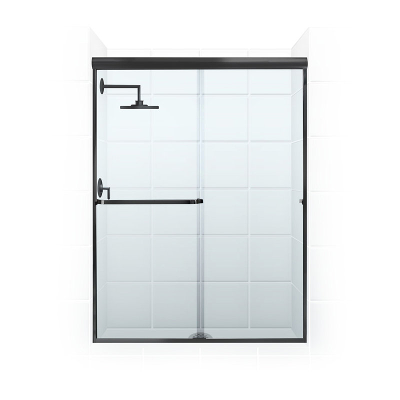 Paragon Series 60'' - W x 71'' H Sliding Door Frameless Shower Door with, Matte Black