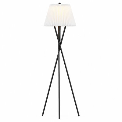 66" Floor Lamp, Fabric Pleated Shade with Black Metal Cross-Base, Minimalist Tall Floor Lamp, Foot Switch Included, Artistic Style, Modern Minimalist Style