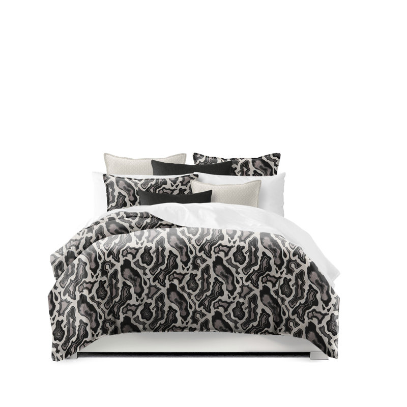 Mirstone Comforter Set, Full Comforter + 2 Shams + 2 Throw Pillows, Black Abstract