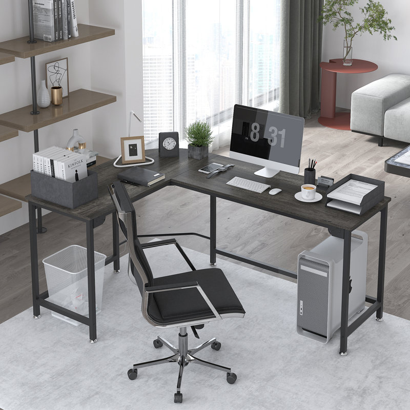 Arlie Metal Base Computer Desk, 29.52" H x 66.14" W x 47.24" D, Dark Gray Oak/Black