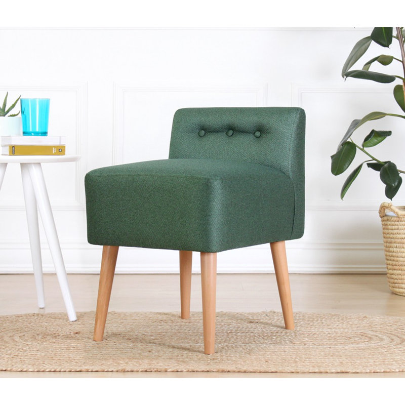 Élégant pouf bohémien avec pieds en bois, revêtement en coton vert, 16,9 po x 16,9 po x 17,7 po | 35 éponges orthopédiques 35 po, épaisseur 2,4 po | Parfait pour la décoration de la maison et de l'hôtel, sièges confortables et chics
