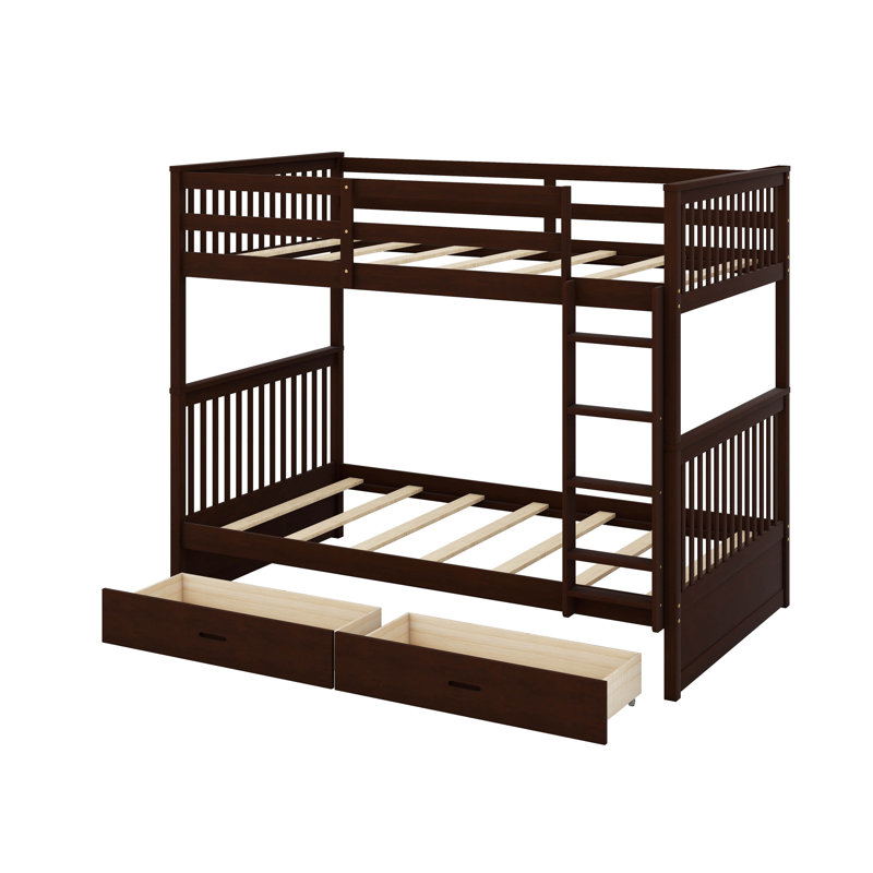 Twin Over Twin Bunk Bed With Ladders And Drawers, Espresso