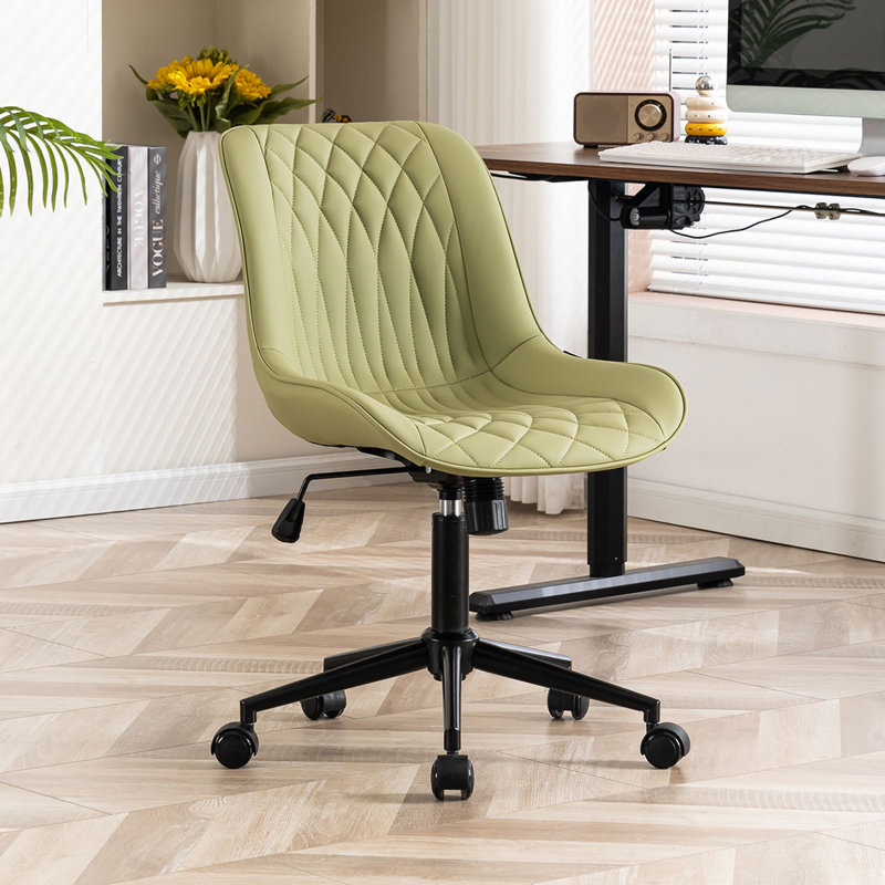 Armless Swivel Office Chair Faux Leather Upholstered Waterproof Desk Chair Ergonomic Adjustable Computer Chair, Avocado Green
