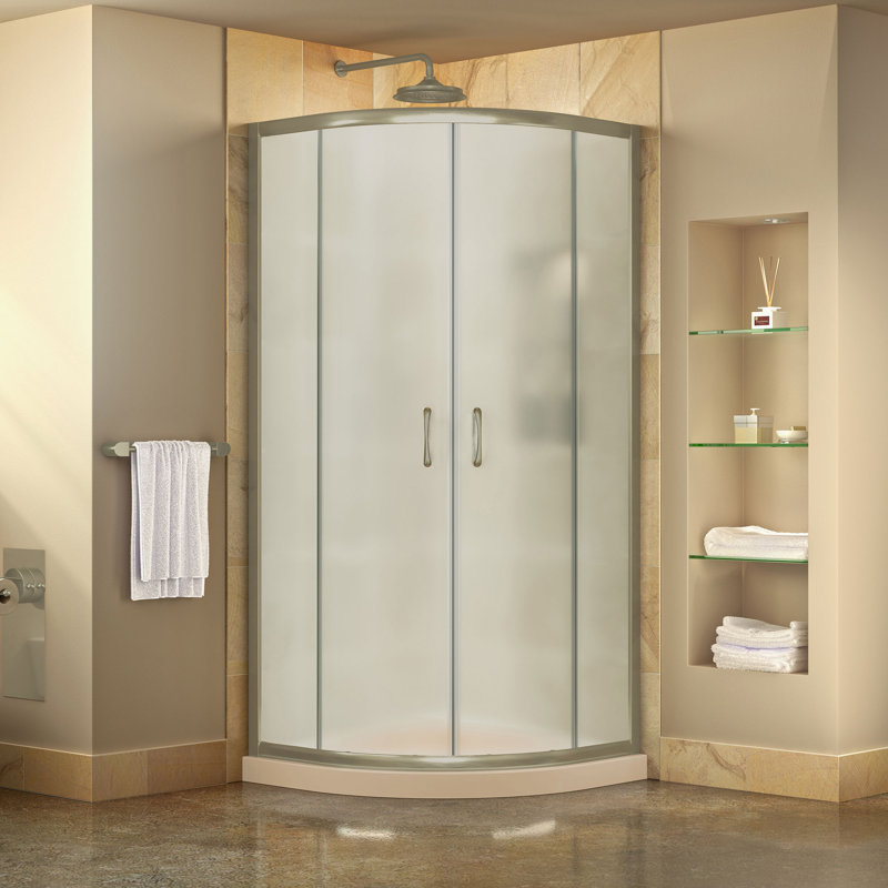 Prime 38" x 74.75" Round Sliding Shower Enclosure with SlimLine Base, Biscuit