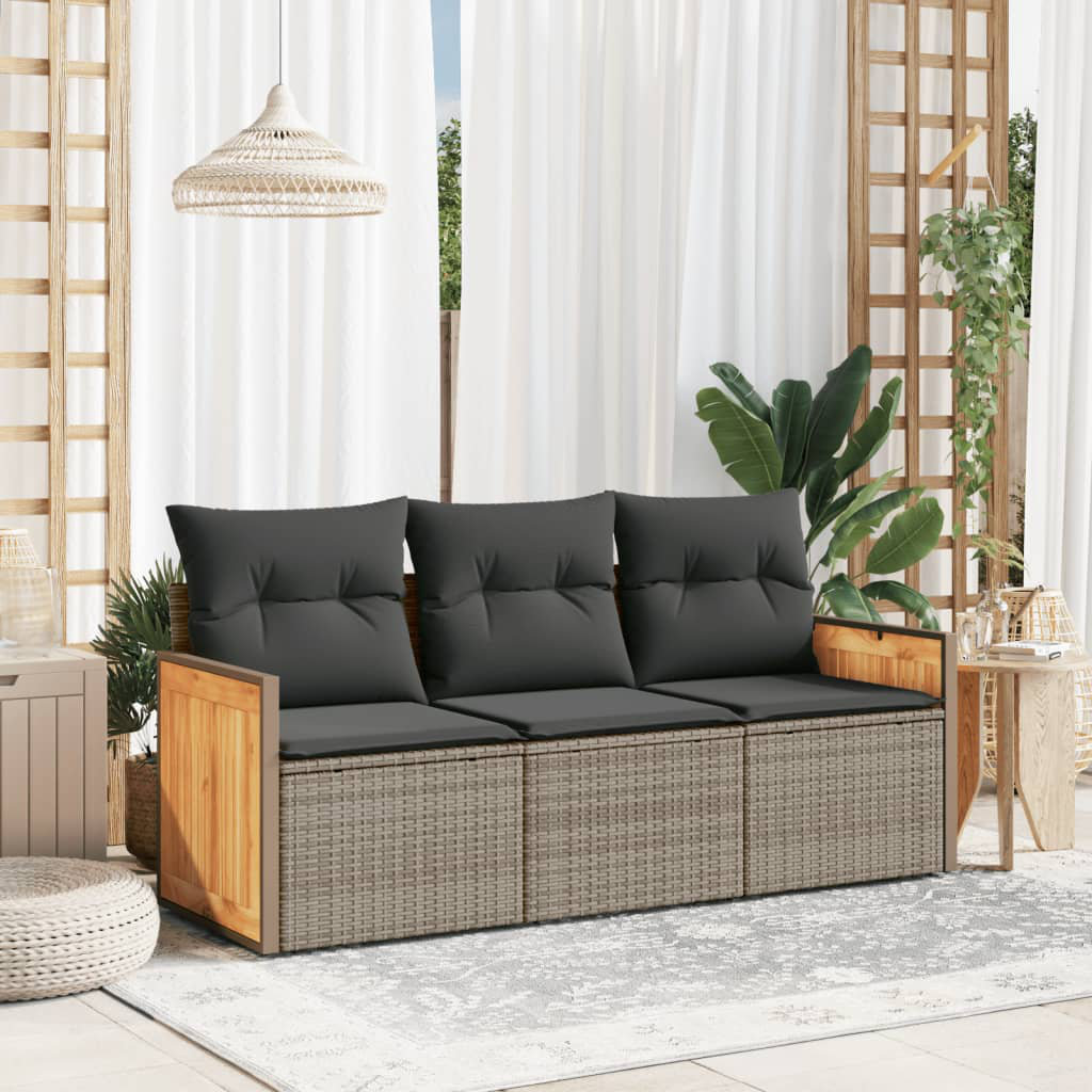 Vidaxl 3-Tlg. Garten-Sofagarnitur Mit Kissen Schwarz Polyrattan