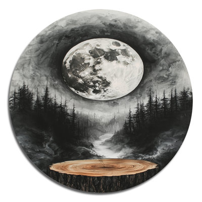 Moon Above The Onyx Stone Forest II - Moon Round Metal Wall Art, Space Grey Metal Art Print