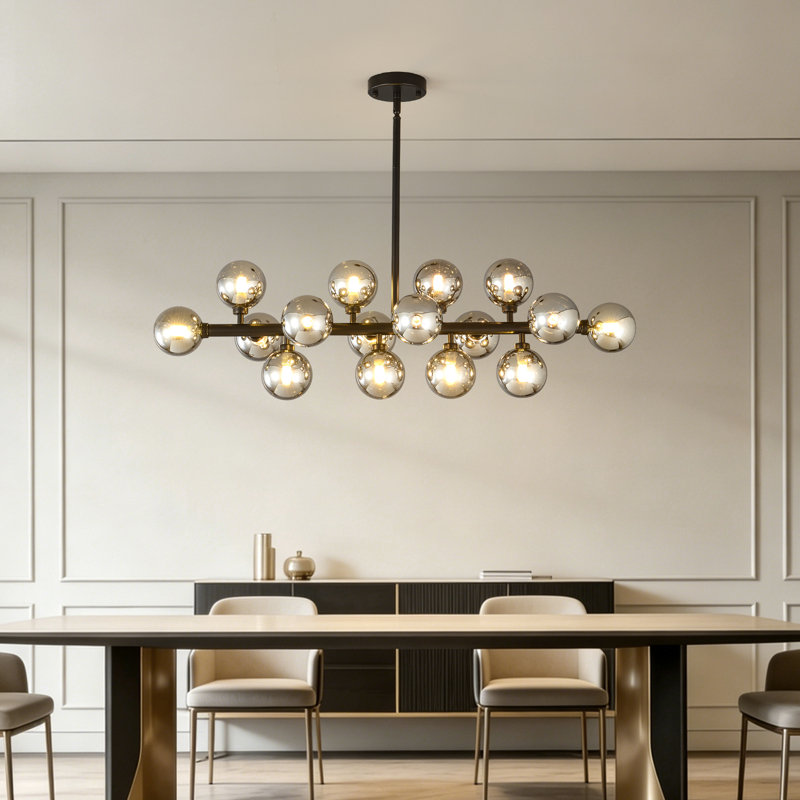70,8 po - Verre - Gris fumée - Luminaire suspendu, Matte Black/Silver