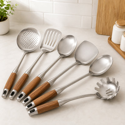 Stainless Steel Cooking Utensils Set with Wooden Handle