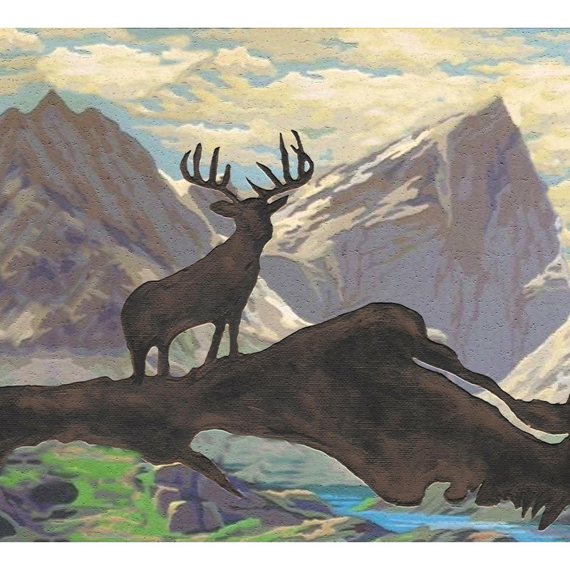 Bordure de papier peint pelez et collez - brun naturel, crème, cerf bleu, ours, bordure rétro, 15 pi X 7 po, auto-adhésif