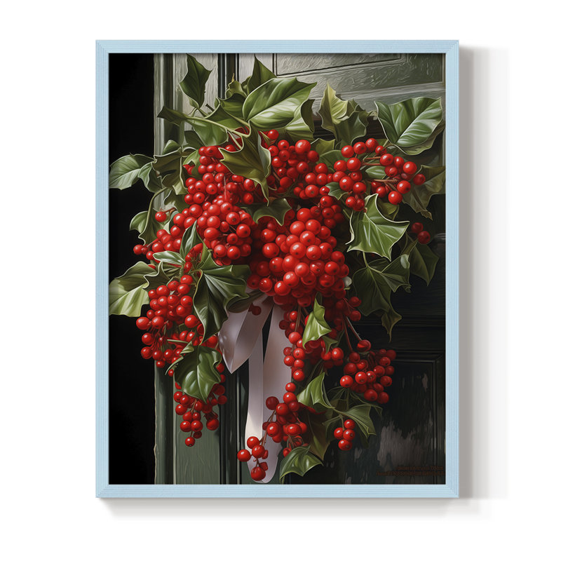 «Christmas Holiday Art DCLXV», reproduction d'art encadrée - bois massif, Bleu, H 15 po x l 12 po