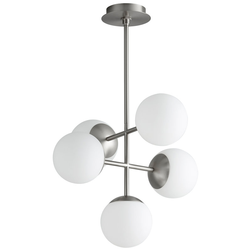 5 - Light Dimmable LED Geometric Chandelier, 32.75" H x 19.37" W x 19.37" D, Satin Nickel