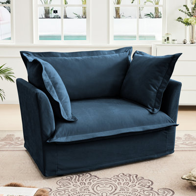 Armchair With Spacious Seat And Soft Pillows, Blue Chenille, Deep Comfy Chenille Seat, Big Back Cushion