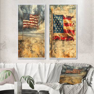 Drapeau américain sur le jour J, Invasion de la Seconde Guerre mondiale, collection d'art mural 2 pièces