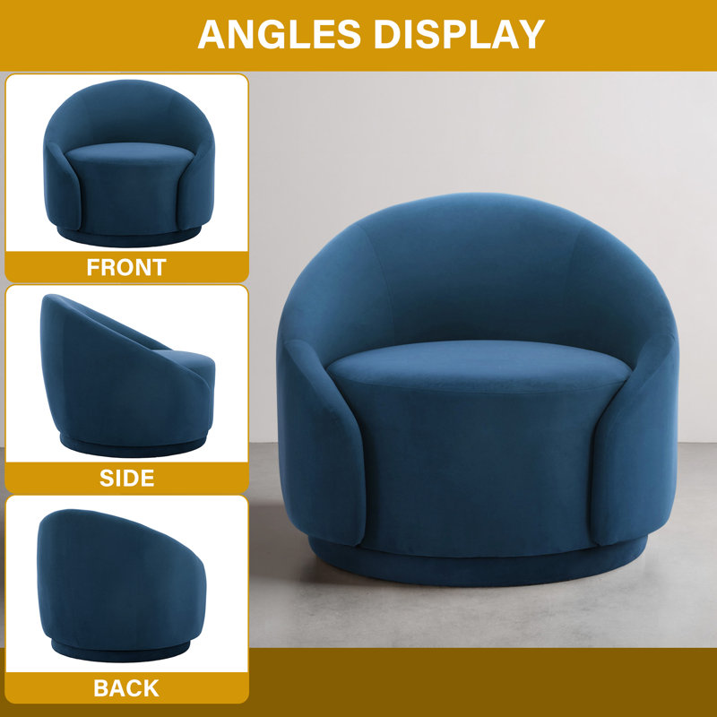 Aunna 89.2Cm Wide Swivel Barrel Chair, Blue Cotton