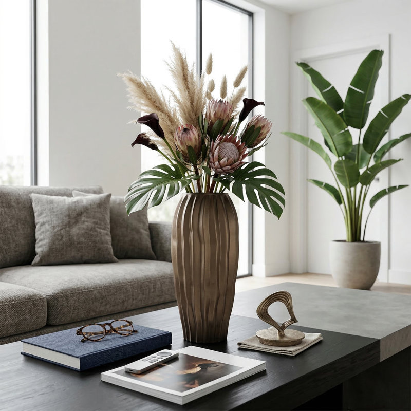 Pot de table décoratif texturé avec couvercle pour la décoration intérieure - Pot haut élégant avec poignée stylisée