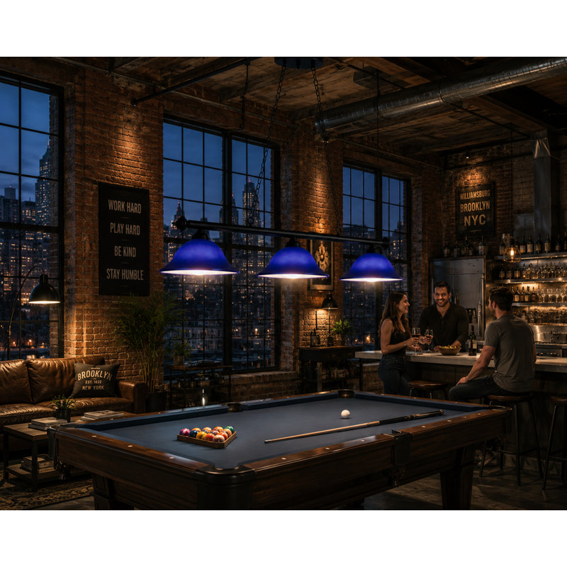 Bowdon 3-Light Pool Table Linear Pendant By RAM Game Room, Blue