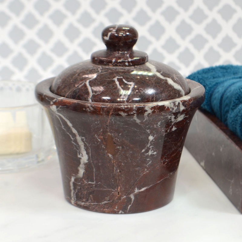 Red Zebra Marble Bathroom Storage Jar with Lid – Cotton Ball & Vanity Organizer