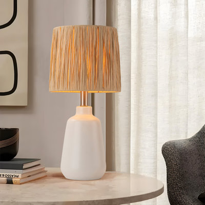 Bay Isle Home™ 18.5in. 1-light Farmhouse White Ceramic Table Lamp With Paper Rope Shade For Bedroom,living Room,nightstand