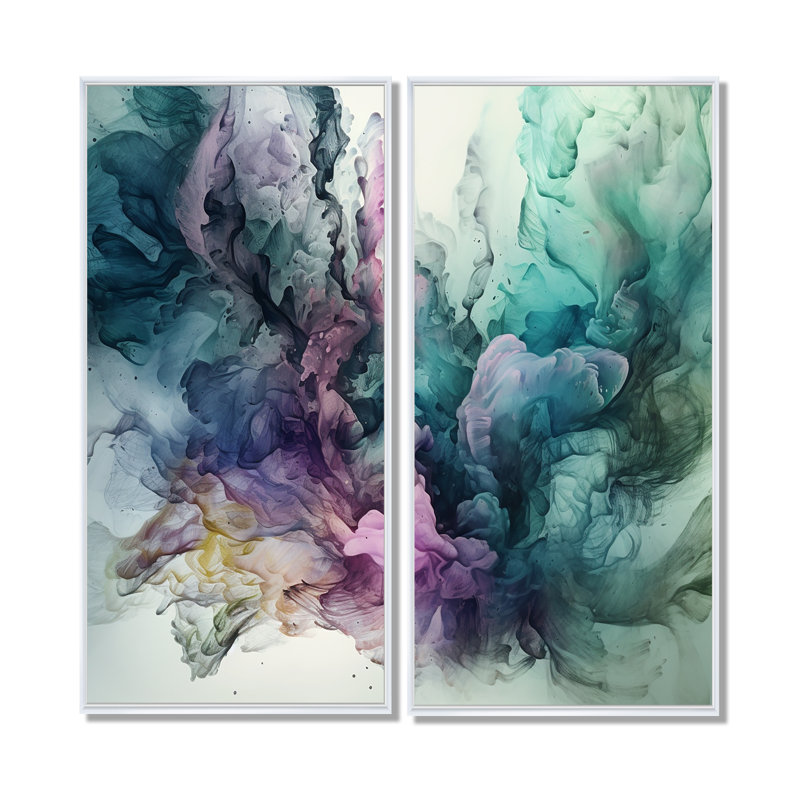 Art mural moderne sur toile vert mauve marbré, 40" H x 40" W, Impression encadrée flottante, White