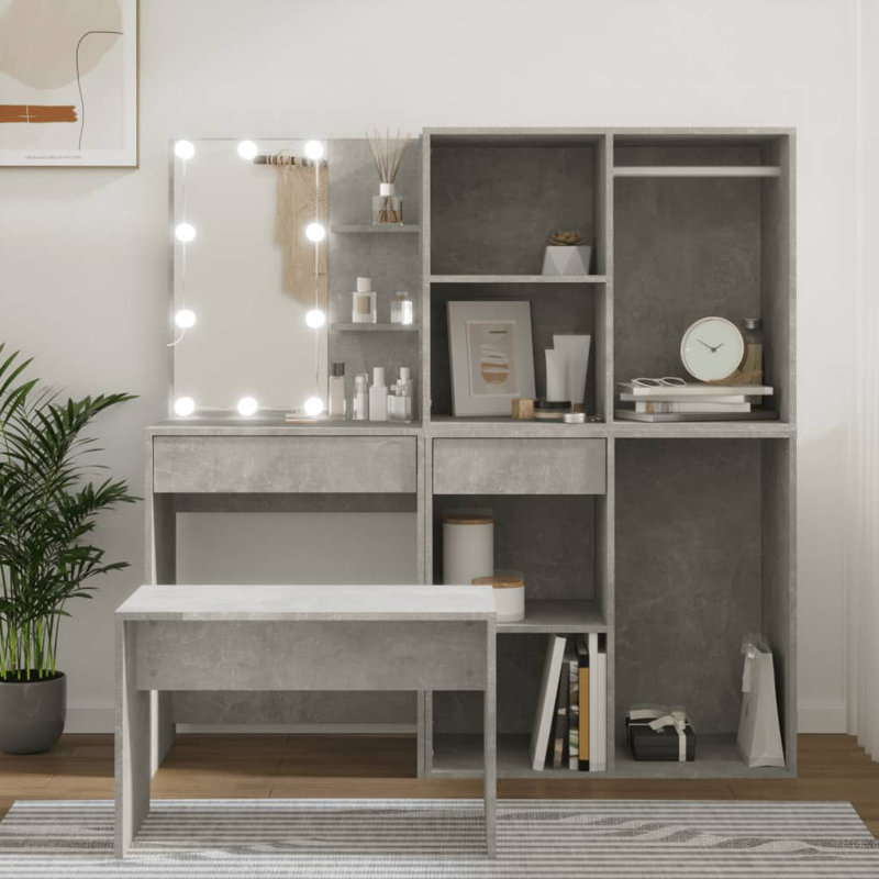 Hausmann Dressing Table with Mirror, Grey