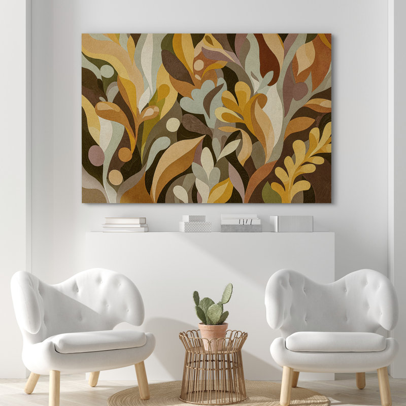 Rustic Brown Abstract Botanical Classic Bedroom Artwork Framed Canvas Print Wall Art, Wrapped Canvas, 24" H x 36" W