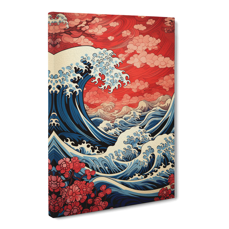 Wave Japanese Art Deco Art - Wrapped Canvas, 60cm H x 40cm W x 3cm D
