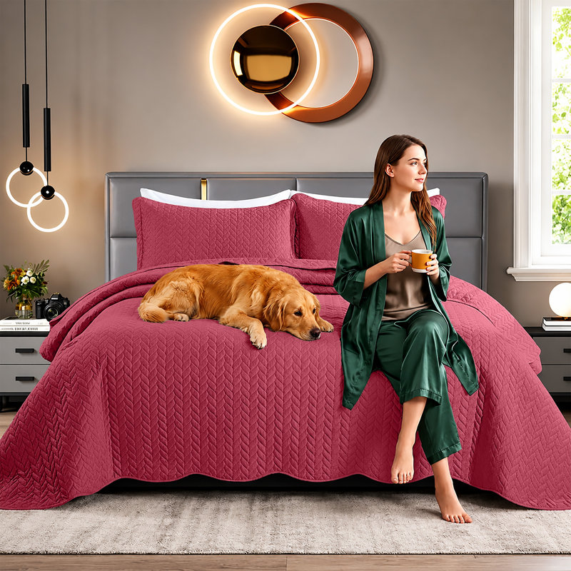 Embossed Microfiber Quilt Coverlet Set, Burgundy, Twin ( 66 Inc x 86 Inc )