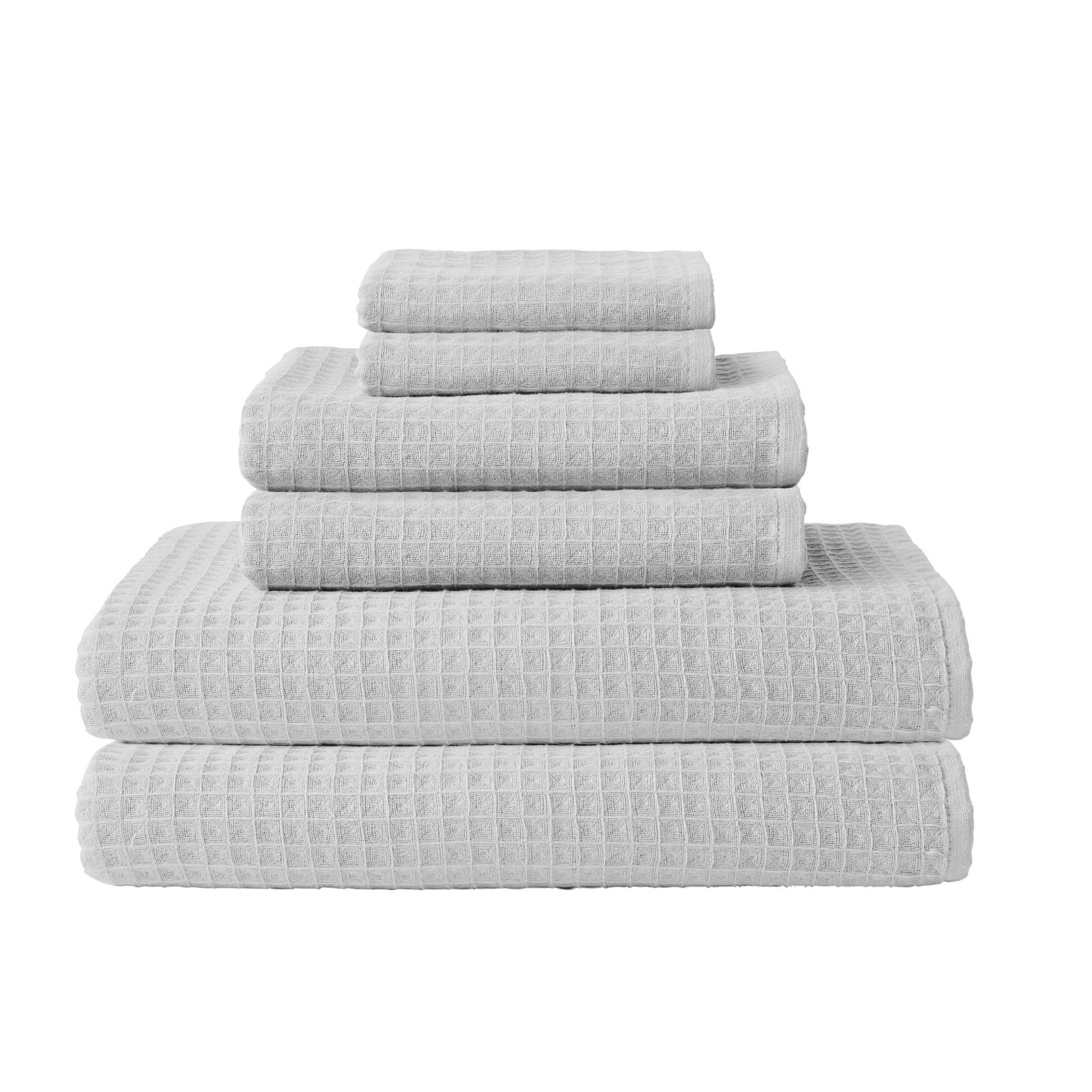 Waffle Twist 100% Cotton Bath Towel, Light Gray, 6 Piece Bath Towel Set