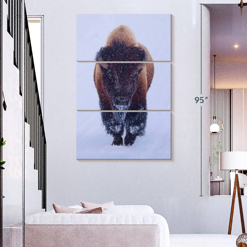 Bison Brampt dans la neige, H 20 po x l 32 po