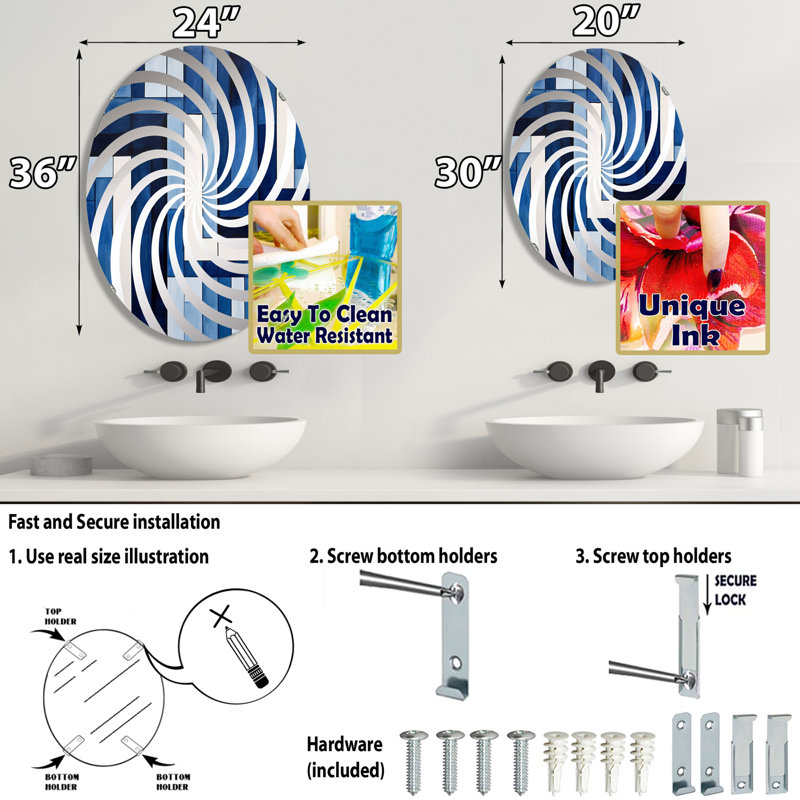 Miroir décoratif Vortex Symmetry I bleu et blanc MIR105954 O, L 20 po x H 30 po