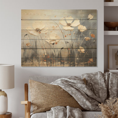 Bloomed Flower Horizons - Art mural en bois sur bois de pin naturel