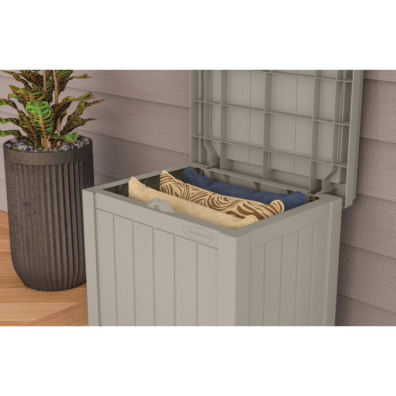 Suncast 22 in. W x 17 in. D Resin Deck Box Seat for Outdoor Storage, Made in the USA, Light Taupe, 1