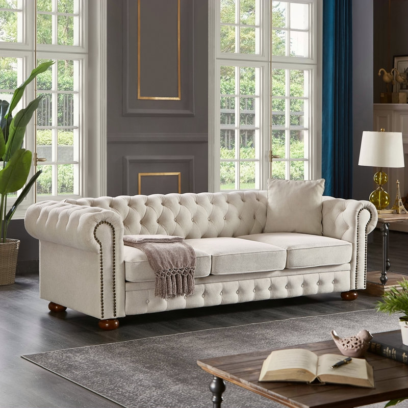 Canapé Chesterfield en tissu beige (beige), Beige