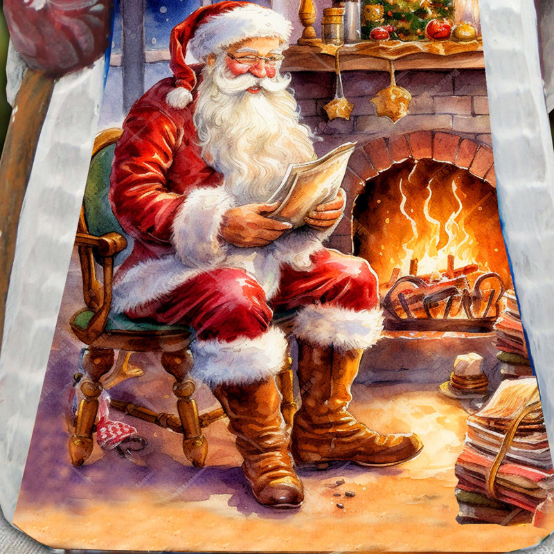 Santa At Fireplace Santa Wood Carved Figurine By G. Debrekht