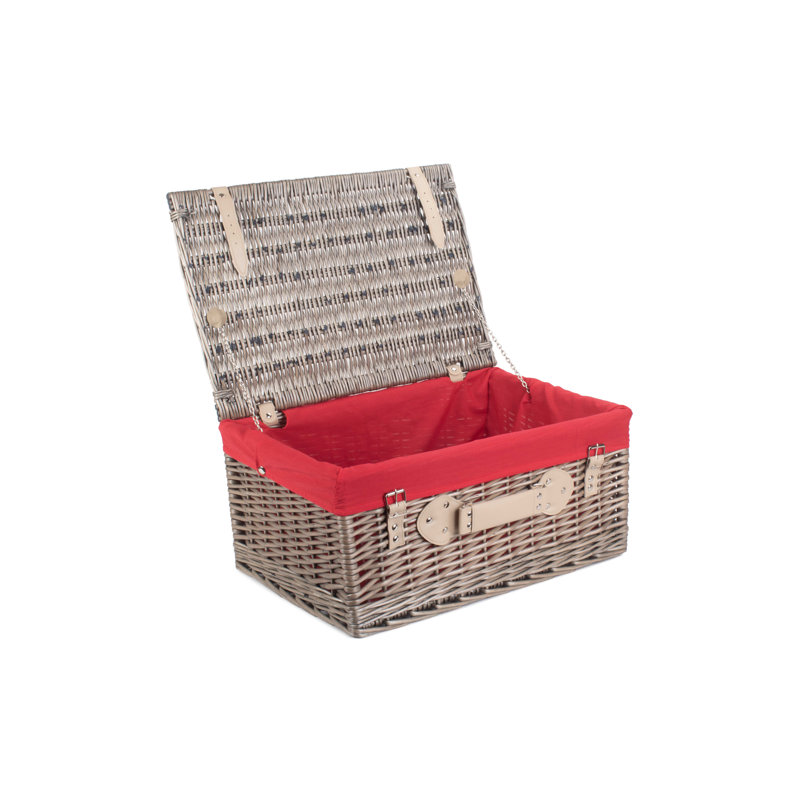 Wicker Basket with Lining, Antique Wash Hamper/Red Lining