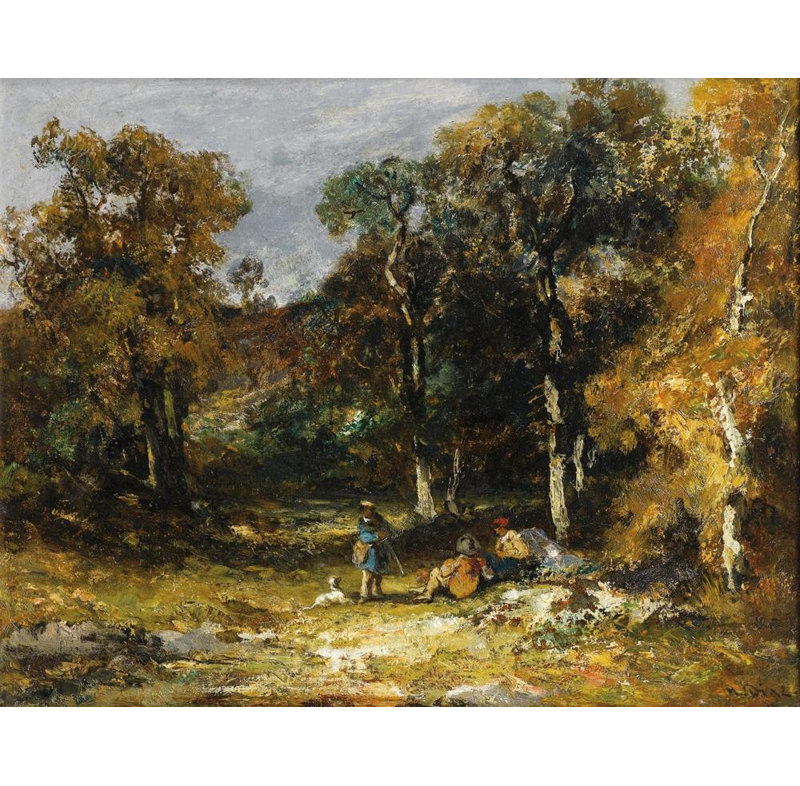 «Hunters in an Undergrowth» par Narcisse-Virgile Diaz De La Peona, reproduction d'art sur toile tendue, H 48 po x l 33 po