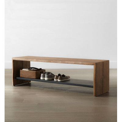 Rustic Pine Solid Wood Entryway Shoe Bench