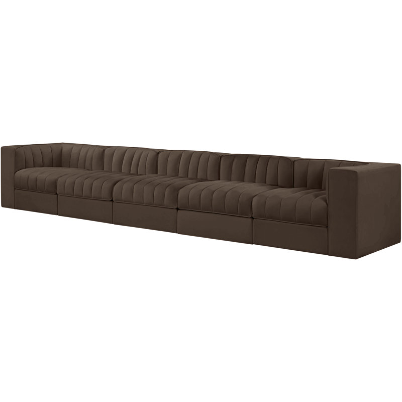 Tissu d'ameublement en velours Paynton 5 pièces Canapé modulaire, Brun, 27 po H x 155 po L x 63 po P, 5