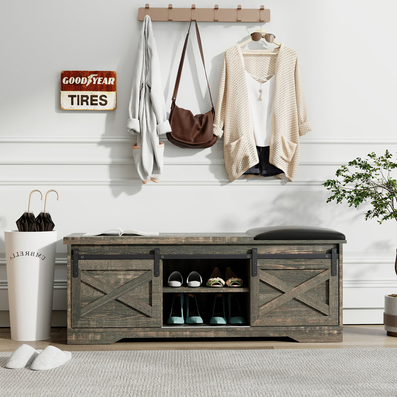 6 Pair Shoe Storage Bench, Antique Gray