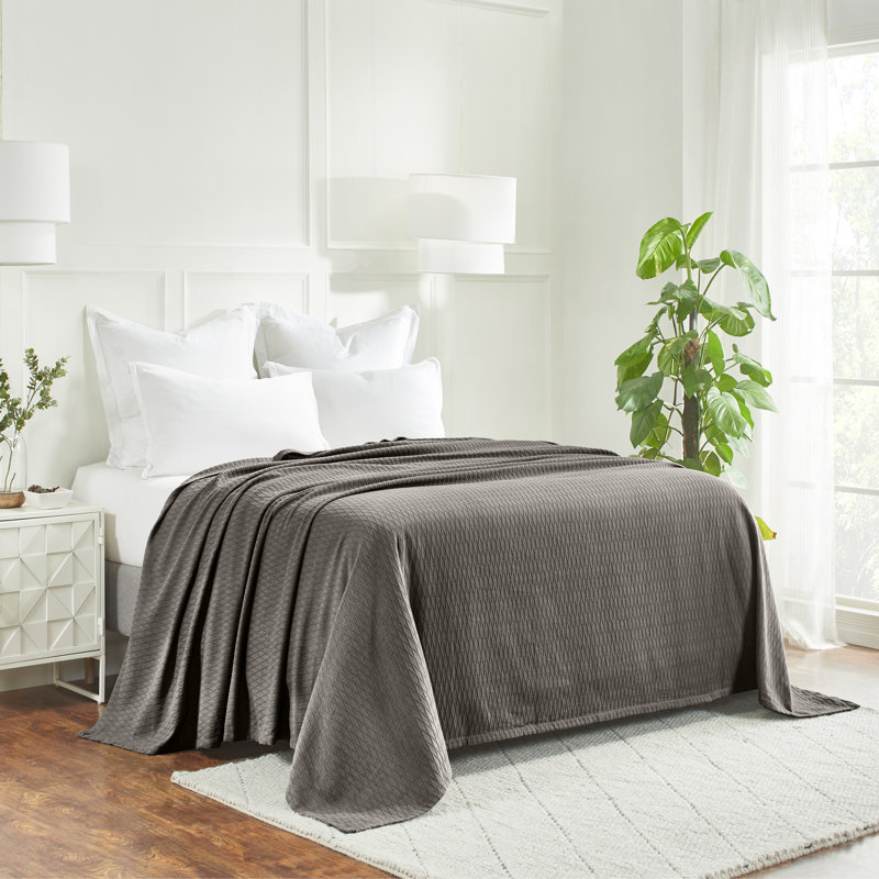 Jeté toutes saisons 100% coton Diamond Weave, Jeté, Gris