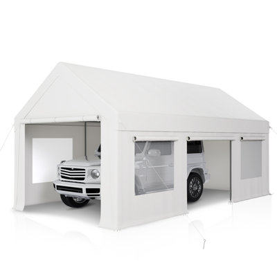 Abri d'auto robuste l 12 pi x P 20 pi, garage portatif pour ramassage, blanc