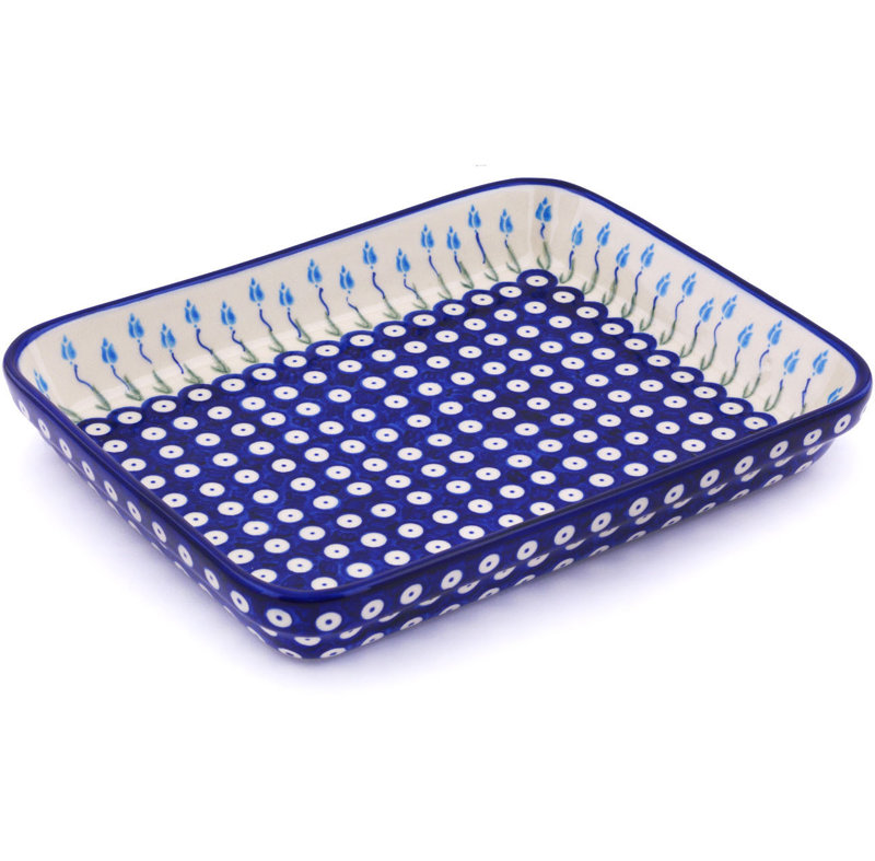 Polmedia Floral Peacock Rectangle Stoneware Baker Bakeware