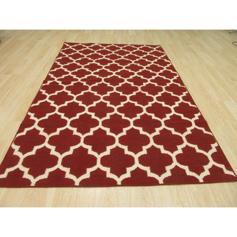 Flatweave Wool Geometric Area Rug, Pink, Rectangle 8' x 10'