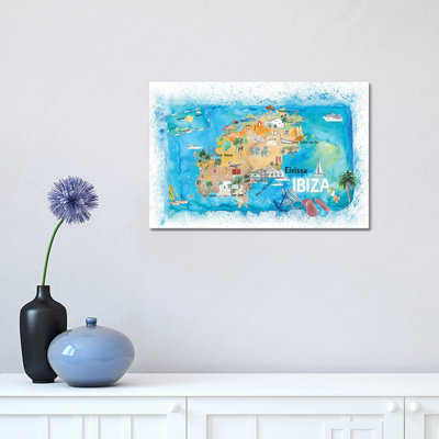 Ibiza Spain Illustrated Map With Landmarks And Highlights by Markus & Martina Bleichner - Painting on Canvas