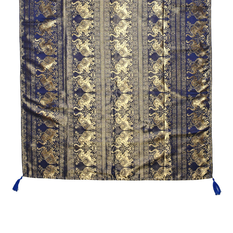 Nappe en soie imprimé thaïlandais Golden Elephant, Bleu