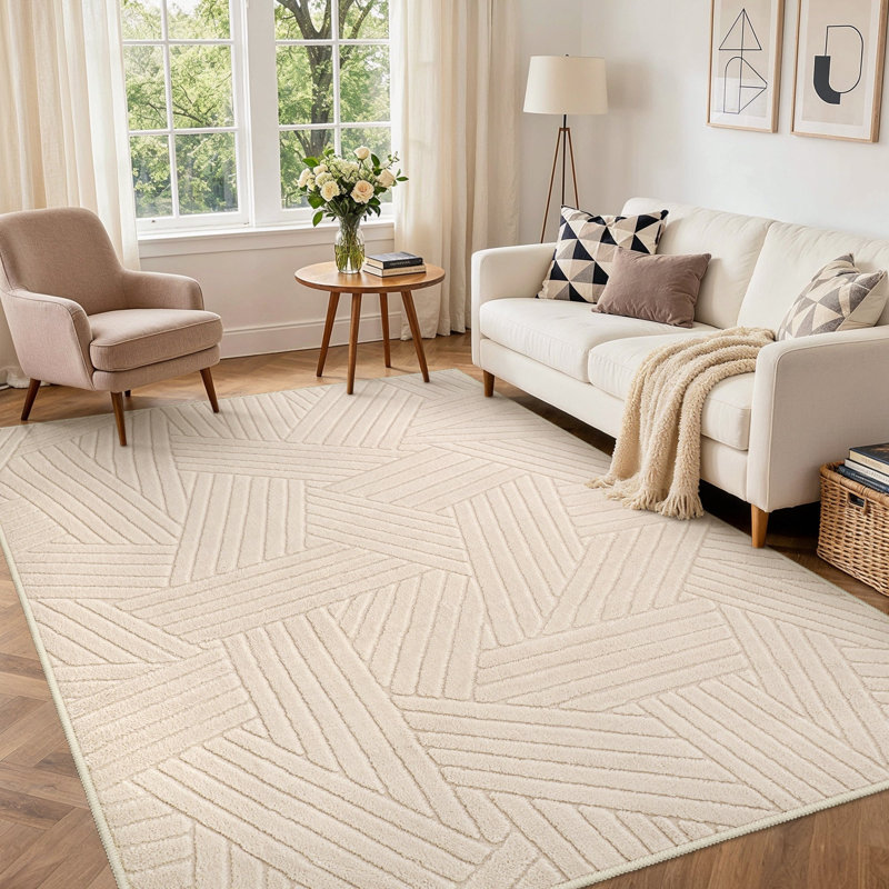 Geometric Washable Area Rug, Beige, Rectangle 160 x 230 cm
