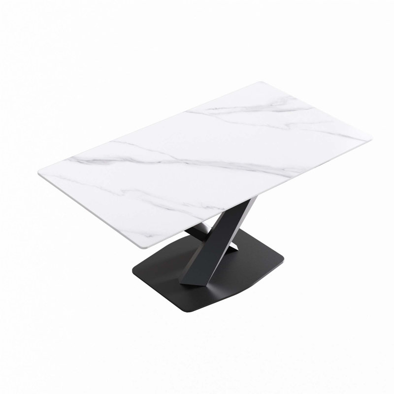 Table de salle à manger en pierre artificielle à bords droits en métal (table seulement), H 29,53 po x L 63 po x l 35,43 po