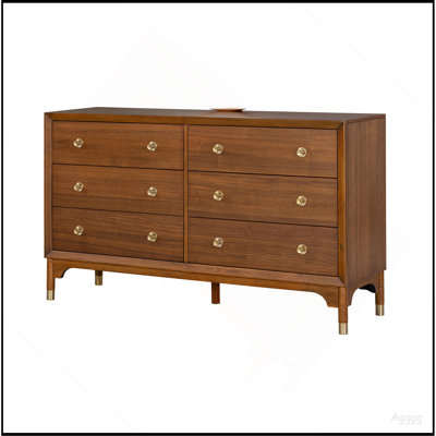 1pc Contemporary Walnut Finish Gold-Capped Legs 6-Drawers Dresser Wooden English Dovetail Bedroom