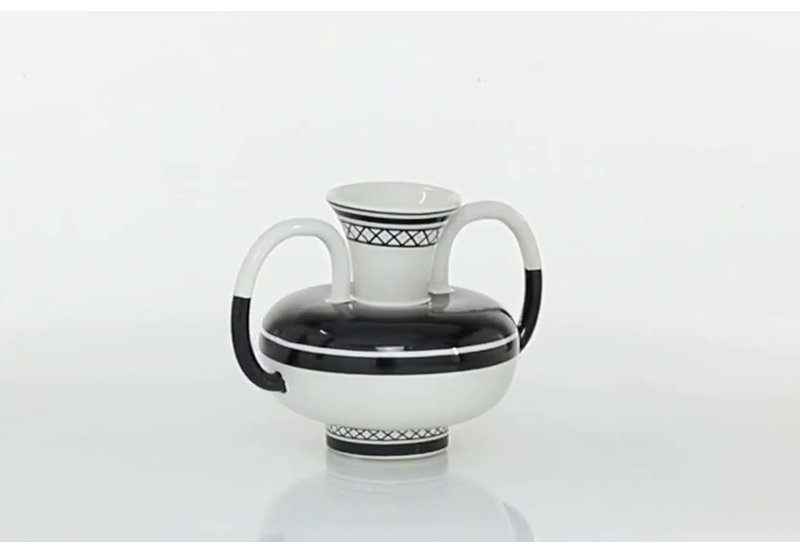 7" Eclectic Black and White Dolomite Amphora Vase