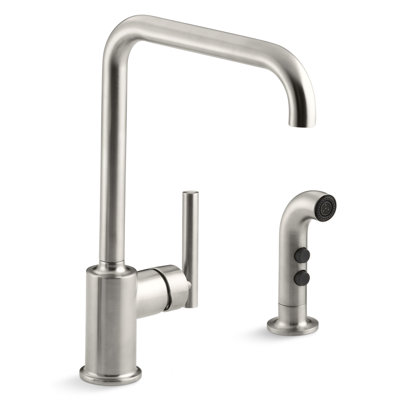 Purist® Two-Hole Kitchen Sink Faucet with 8" Spout and Matching Finish Sidespray